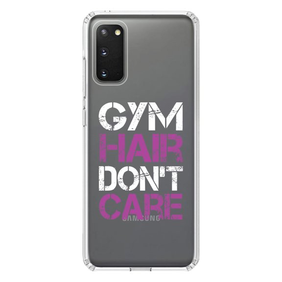 DistinctInk Clear Shockproof Hybrid Case for Galaxy S20 PLUS / 5G (6.7" Screen) - TPU Bumper Acrylic Back Tempered Glass Screen Protector - Gym Hair Don't Care