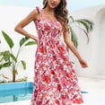 thumbnail image 4 of SWSMCLT Women's Long Dress Printed Casual Ruched Summer Dresses Elegant Floral Chiffon Mid Calf Holiday Sundress Red Small, 4 of 4