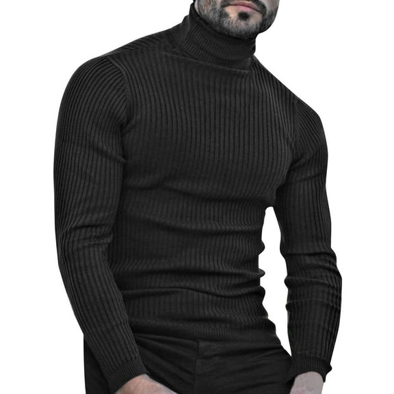 Ketyyh-chn99 Turtleneck Sweater for Men Long Sleeve Turtleneck Pullover Sweater with Plus Size Black,S