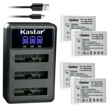 Image of Kastar 4x Battery + Triple Charger Compatible with Canon SD970 IS SD990 IS SX200 IS SX210 IS SX220 IS SX230 HS Digital 900 IS Digital 820 IS Digital 810 IS Digital 800 IS Digital 1000 Camera