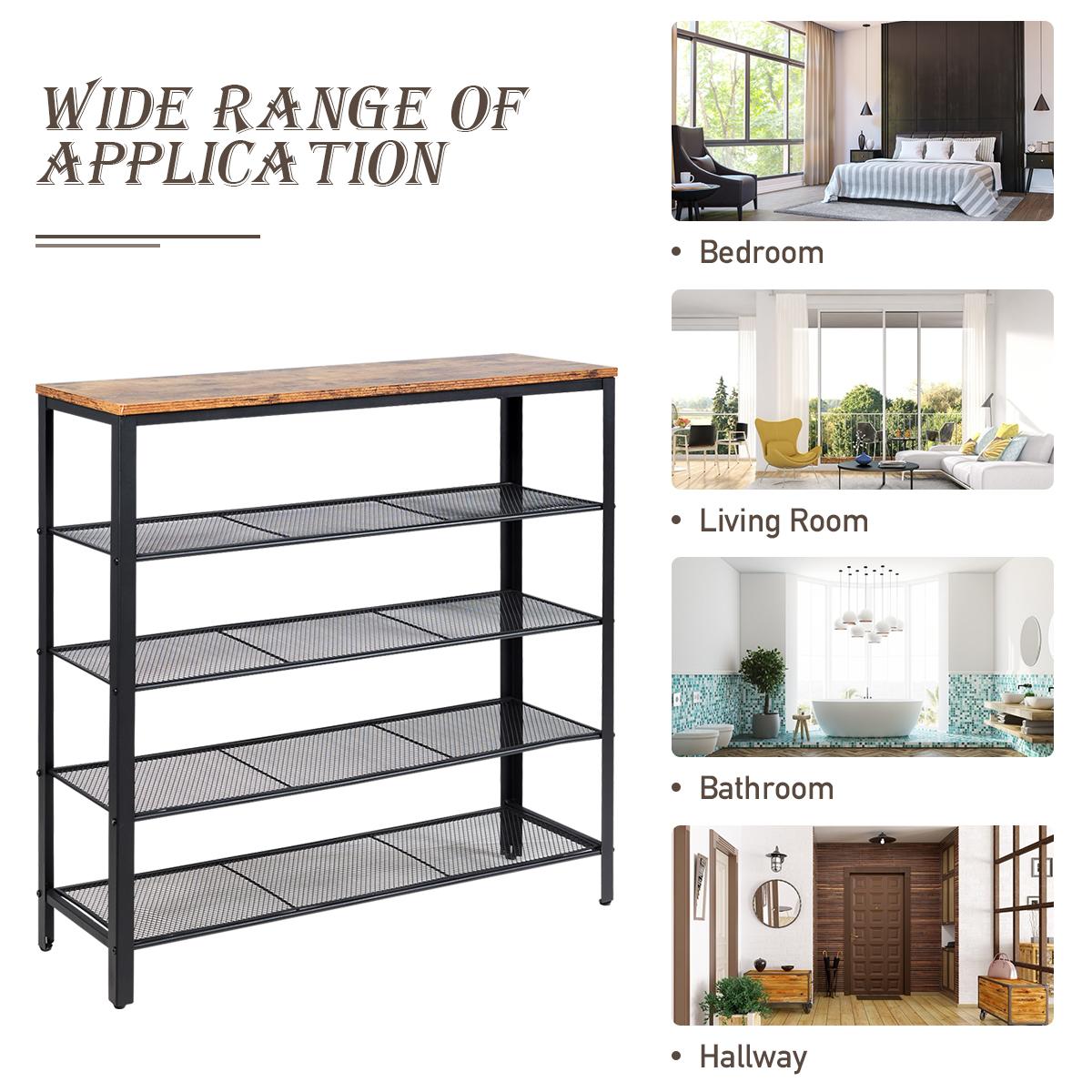 Giantex 5-Tier Shoe Rack, Industrial Metal Shoe Storage Organizer w/ 4 Metal Mesh Shelves for 16-20 Pairs, Multi-Functional Shoe Tower w/ Sturdy Frame for Entryway, Bedroom, Rustic brown
