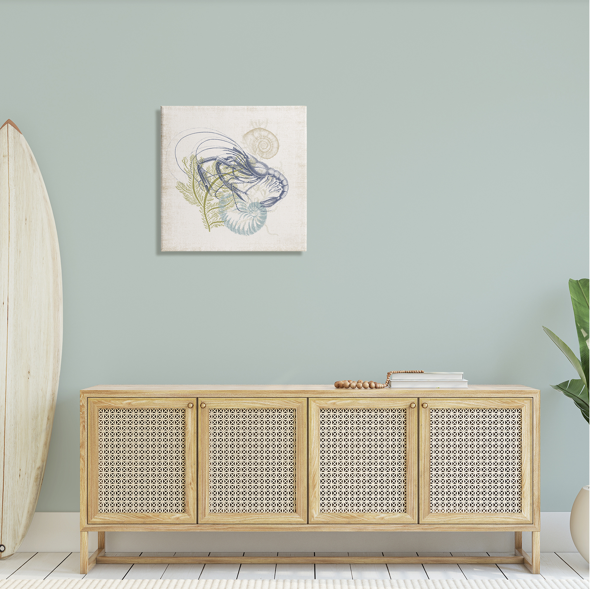 Stupell Industries Nautical Layered Sea Life Crawdad Ocean Botanicals Graphic Art Gallery Wrapped Canvas Print Wall Art, Design by Victoria Barnes