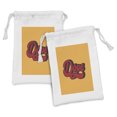 thumbnail image 1 of 1990s Fabric Pouch Set of 2, Hand Drawn Dope Words Slang Design with Mustard Toned Background Cursive, Drawstring Bag for Toiletries Masks and Favors, 9" x 6", Vermilion and Mustard, by Ambesonne, 1 of 2