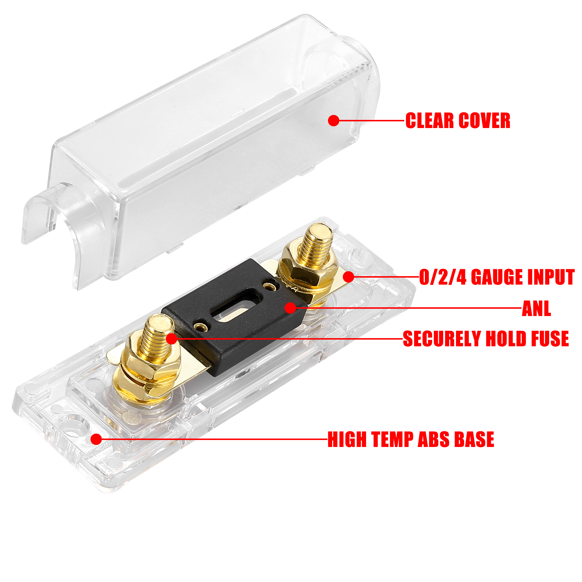 4pcs 0/2/4 Gauge Inline ANL Fuse Holder Clear Fuse Block Box with 300A Fuse