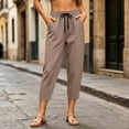 thumbnail image 2 of Ltctricy Women's Capri Pants with Pockets Tapered Casual Drawstring Lounge Pants Buttons Travel Beach Pants(Brown,4X-Large), 2 of 7