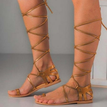 

Kukoosong Sandals Women Women Summer Lace-Up Flat Solid Color Open Toe Breathable Sandals Flat Summer Beach Sandals Yellow 41