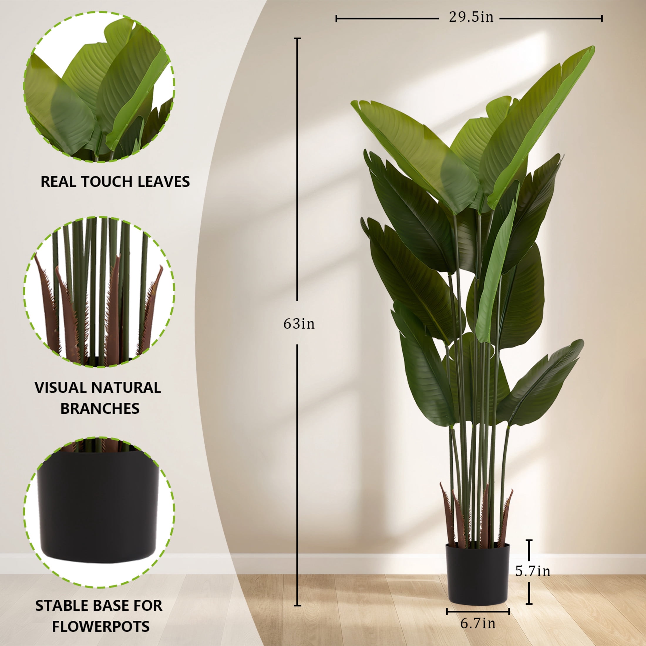 Noble House 5.2 FT Artificial Bird of Paradise Plant, Tall Faux Tropical Palm Tree for Indoor/Outdoor, Green, Set of 2