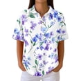 thumbnail image 2 of IYYVV Womens Waffle Polo Shirts Short Sleeve T-Shirt Summer Casual Tennis Work Athletic Tops Fashion Floral Printed Tee Purple L, 2 of 5