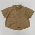 thumbnail image 5 of OGLCCG Boys Short Sleeve Cargo Shirts Classic Collared Button-Down Tshirt Solid Color Cotton Shirt with Chest Pocket for Toddler 1-7 Years, 5 of 6