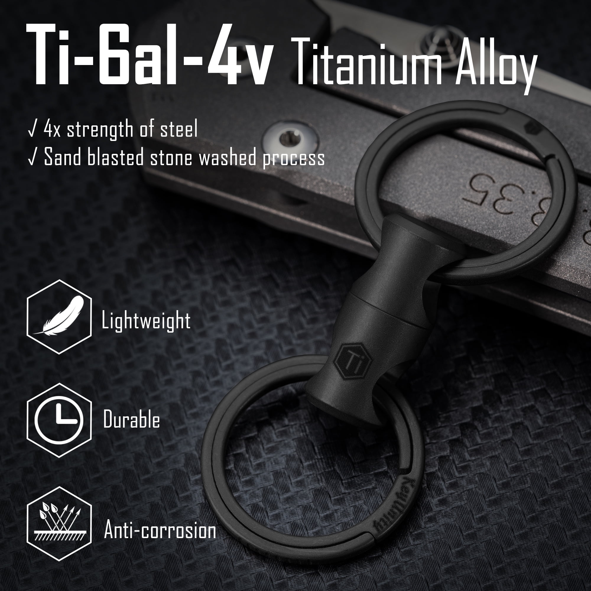 Key Unity Titanium Swivel Key Chain Rings, Rotatable Key Organizer Linker for Carabiner, Wind Chime, Plant, DIY Accessory, KA15 Black