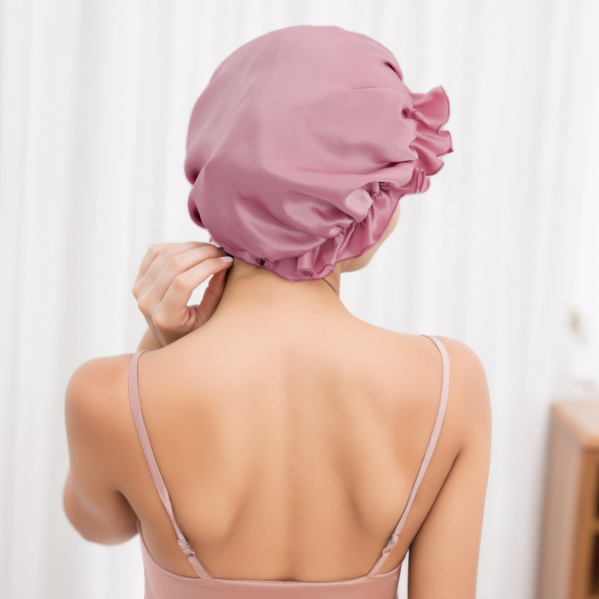 SusanSilk Premium Mulberry Silk Shower Bonnet, Breathable Hair Protection, Adjustable Elastic