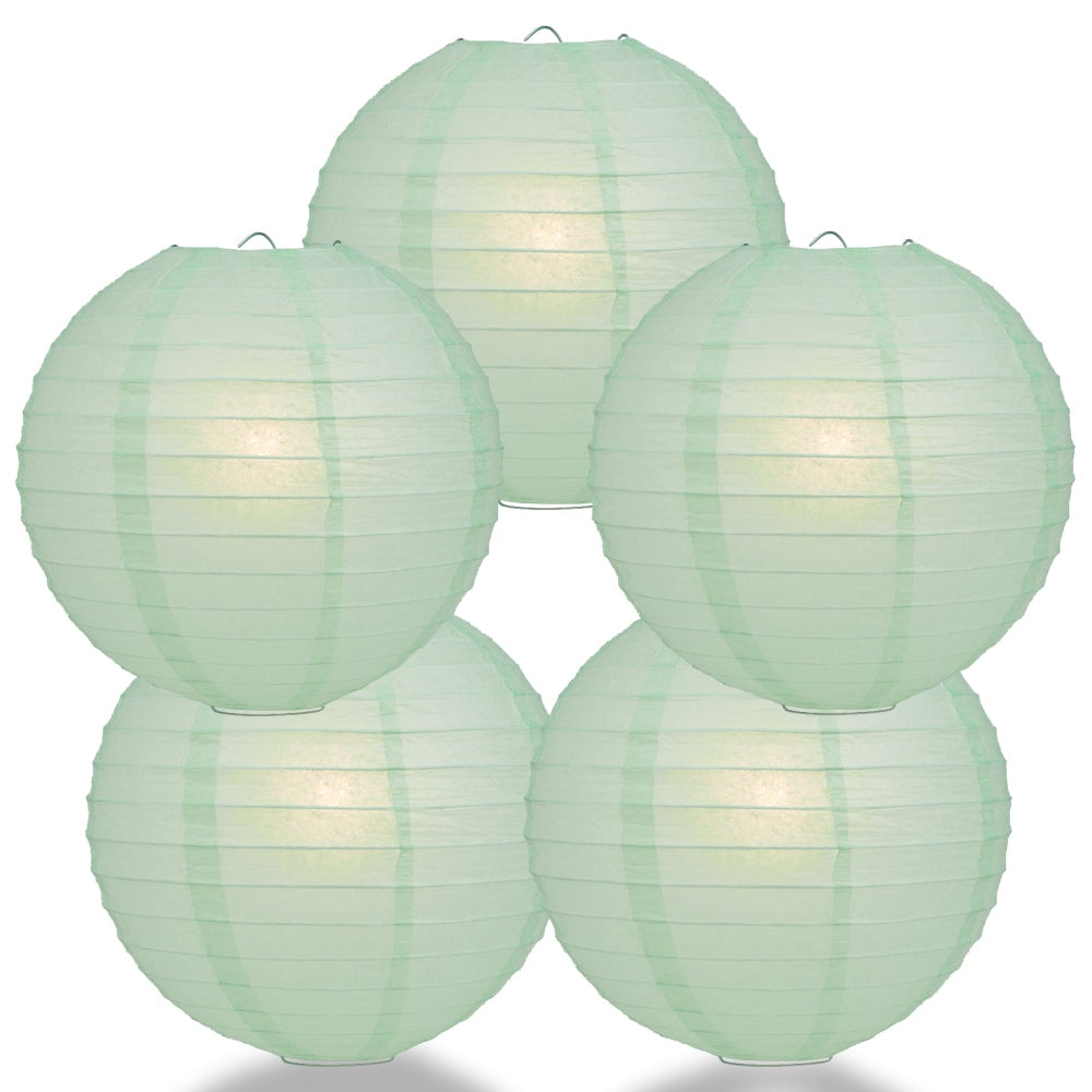 (5-PACK) 10' Cool Mint Green Round Paper Lantern, Even Ribbing Decoration