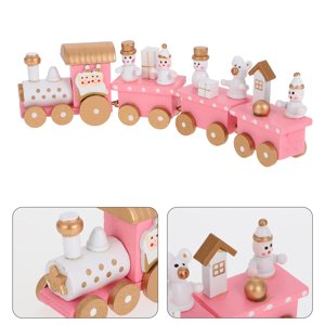 Supvox Christmas Train Set Village Wooden Material Pink 1Set