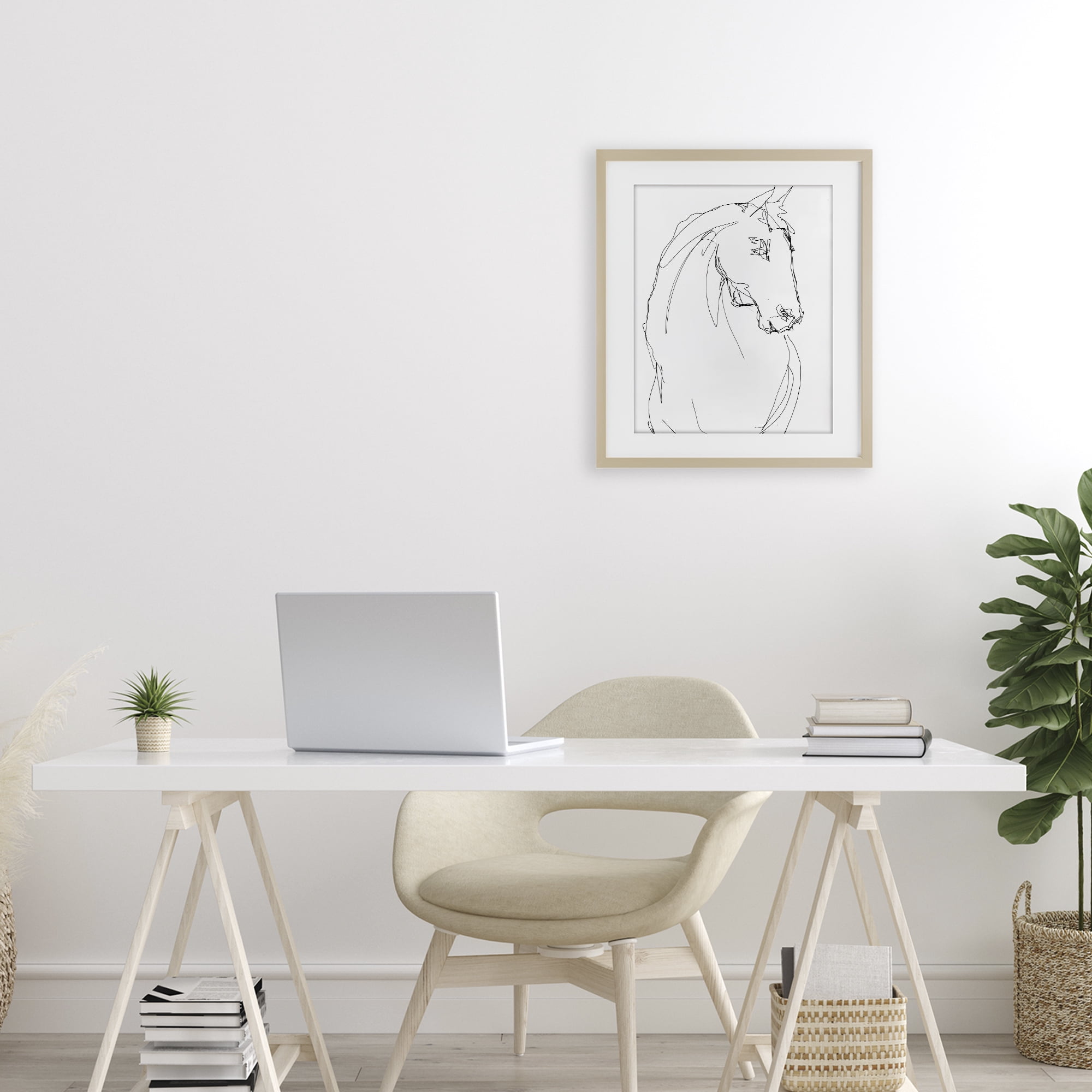 Stupell Industries Sketched Horse Contour Birch Framed Print Under Glass, design by Lorenzo Collective
