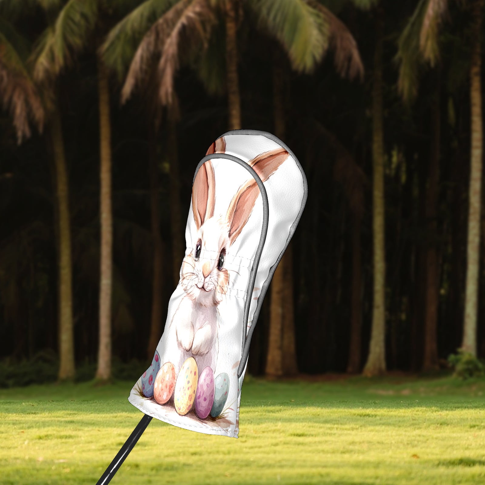 Golf Club Covers PU Leather Waterproof Head Covers for Fairway Woods Hybrids Cute Easter Rabbit With Easter Eggs