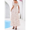 thumbnail image 3 of BTFBM Womens Spring Summer Dresses Square Neck Puff Short Sleeve Smocked Floral Boho Beach Wedding Guest Maxi Dress, 3 of 7