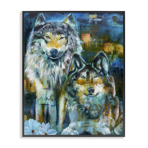 Stupell Industries Eclectic Abstract Wolf Pair Black Framed Giclee Art, 11 x 14, by Linda McClure