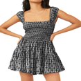 thumbnail image 1 of Femmes Été Courte Fronde Robe Sans Manches Cou Carré Plissée Ourlet Floral Robe, 1 of 5
