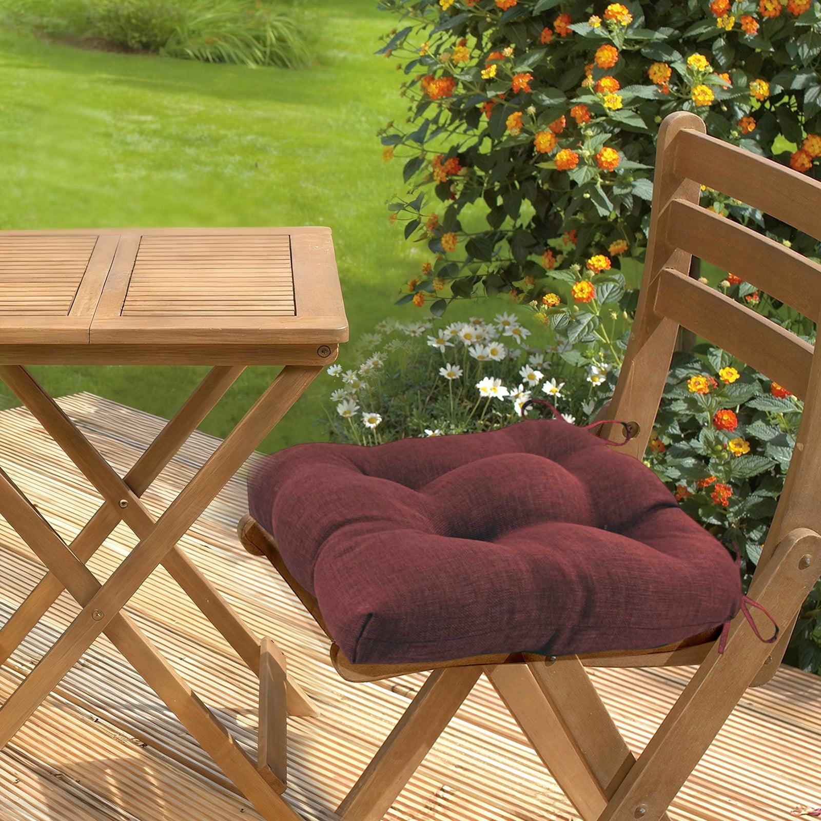 Outdoor Chair Cushions Set of 2 with Ties, 19x19 Inch Waterproof Patio Seat Cushions, Tufted High-Density Foam Pads for Garden Furniture, Indoor/Outdoor Use for Patio, Kitchen, Office