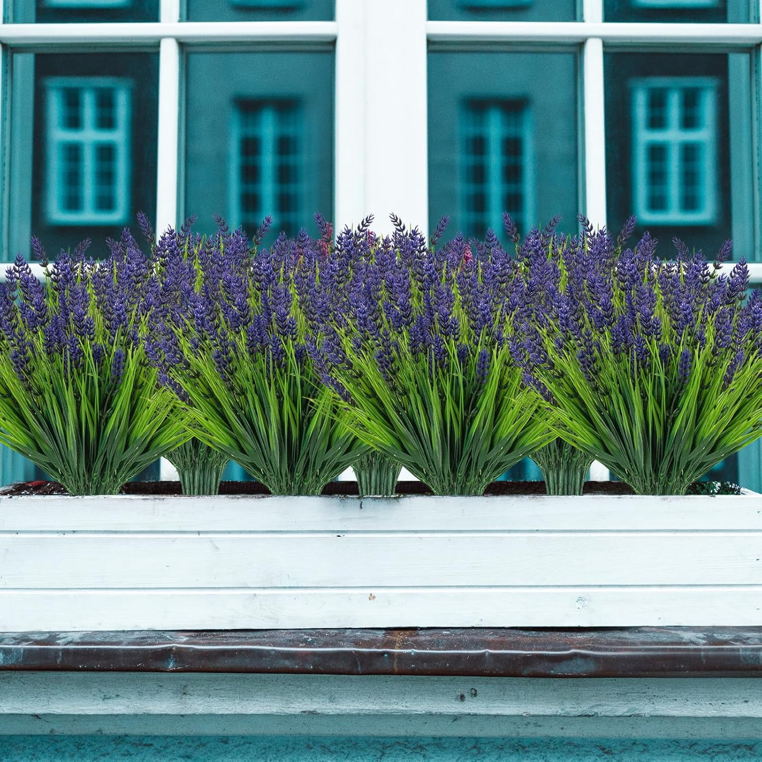 10 Bundles Artificial Plants Outdoor Fake Grass with Lavender Flowers Faux UV Resistant Greenery Garden Patio Porch Window Box Farmhouse Hanging Decorating(Purple)