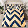 thumbnail image 2 of Homewish Teens Bohemian Aztec Queen Sheet Sets, Wheat Navy Stripe Lines Flat Sheet, Fashion Abstract Ombre Queen Fitted Sheet, Ultra Soft Bedroom Decor, 4-Piece, 2 of 7