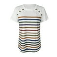 thumbnail image 2 of Tshirts For Women Striped Digital Printed Button Multi Color Short Sleeve Loose Summer Ladies Tops Clothing Streetwear, 2 of 7