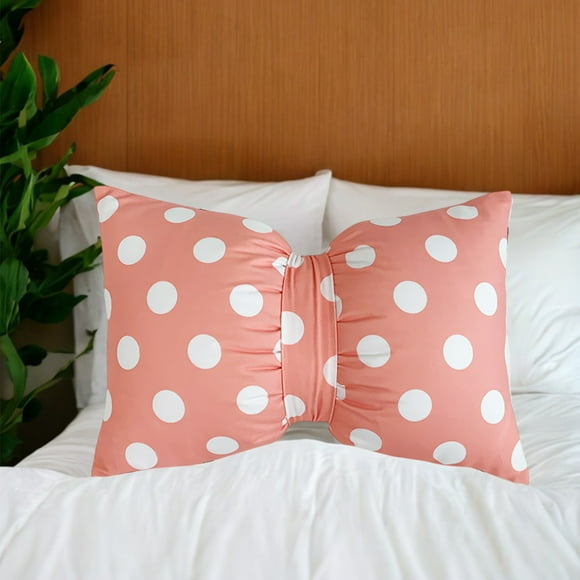 Polka Dots Bow Pillow, Lumbar Cushion, Detachable Pillow Cover, Velvet Material, Invisible Zipper, Independent Liner, Comfortable, Suitable for Living Room Bedroom Office, 19.6x13 Inches