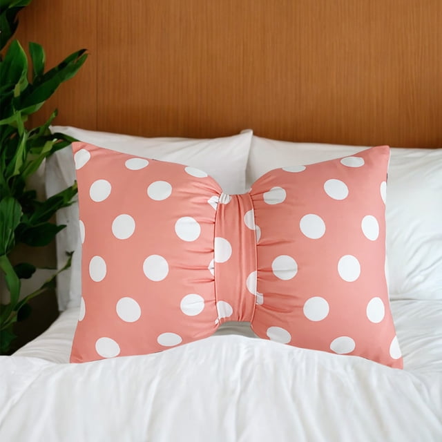 Xihbxyly Almohada de Lunares, Cojín de Terciopelo Suave, Diseño de Lazo Desmontable, Cremallera Invisible, Ideal para El Hogar y La Oficina, Elegante Detalle Decorativo, 49,6 X 33 Cm. Solución de Con