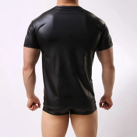 

Cathalem Mens Fishnet Mens Fashion Casual Solid Color Leather Sexy Coat Sexy Leather Coat Clothes Short Mens Garter Lingerie Pajamas Black 4X-Large