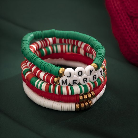Wentin Reduced Bracelets Christmas Colorful Bracelet Set Gifts Christmas Braided Soft Clay Colorful Beaded Bracelet Letter Elastic Versatile Bracelet