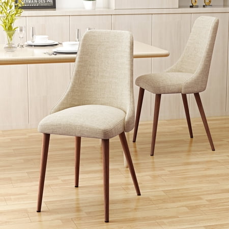 Mid-Century Modern Dining Chair Set of 2 | Ideal for Dining Room Use | Polyester Upholstery Wood-Look Tapered Legs | Curved Back for Body Support