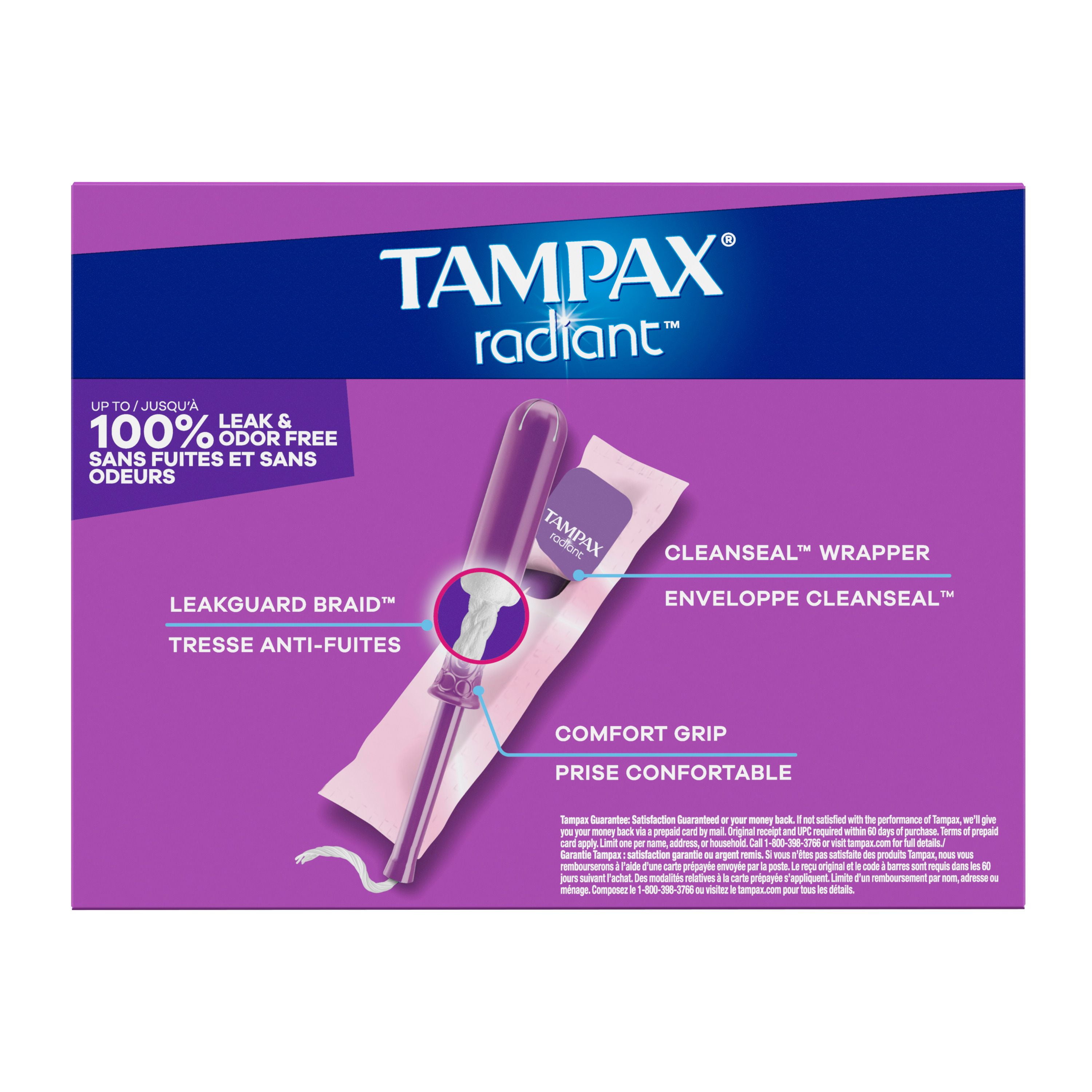 Tampax Radiant Tampons Multipack, with LeakGuard Braid, Regular/Super Absorbency, Unscented