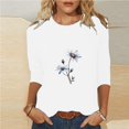 thumbnail image 2 of QIPOPIQ Hauts pour Femmes Chemises à Manches 3/4 Col Rond Blouses Amples Décontractées T-Shirts à Imprimé Marguerites Liquidation, 2 of 5