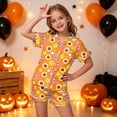 thumbnail image 2 of NIEWTR Halloween Pajamas Girls Pumpkin Ghost Print Short Sleeve Button Down Girls PJS Kids Sleepwear Nightwear Loungewear Set Kids Pajamas Girls, 2 of 5