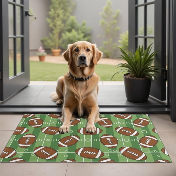 Football Field Green Pattern Washable Non Slip Indoor Door Mat, Decorative Entry Rug for Entrance, Bedroom, Kitchen, Bathroom, 20"x32"