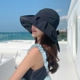 thumbnail image 3 of Back Split Bowknot Decor Solid Color Fishermen Hat Women Ruffle Wide Brim Sun Hat Fashion Accessories, 3 of 10