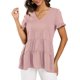 thumbnail image 2 of Tops peplum casuales para mujer, cuello en V, manga corta con volantes, camiseta suelta Babydoll para verano, rosa, XL, 2 of 6