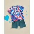 thumbnail image 4 of Baby Boys Shorts Set, Short Sleeve Letters Print T-shirt with Elastic Waist Shorts Summer Outfit for 4th of July, 4 of 10