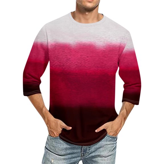 M-5X Plus Size Mens Big & Tall T Shirts 3/4 Sleeve Crewneck Tshirts Shirt Mens Casual Gradient Printed Loose Pullover Going-Out Workout Tees Tops