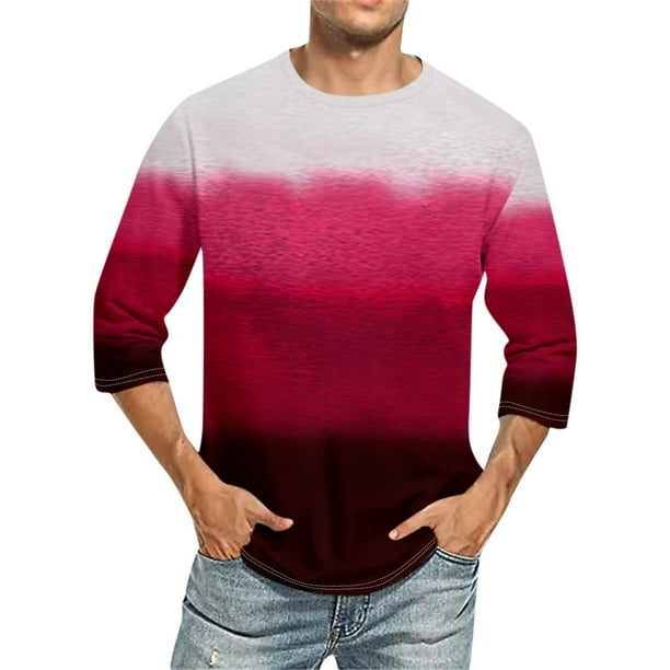 Camisas de Manga Larga para Hombres Imprimir Casual Cuello Redondo Blusa de Manga Corta, Camisas de Lino para Hombres