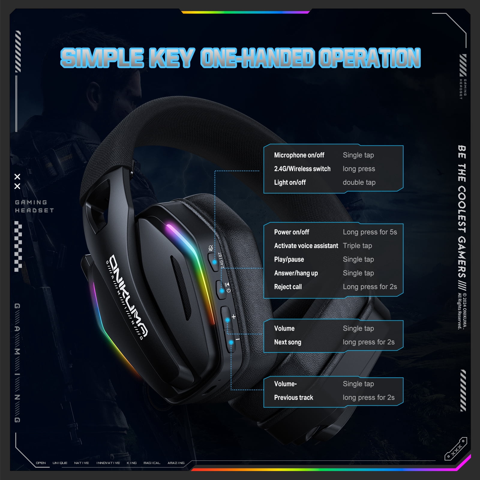 Siivton Wireless Bluetooth Gaming Headset with 2.4G Mode, 1000mAh Battery, 80H Playtime, with Mic for PS5/PS4/Switch/ PC/Phone