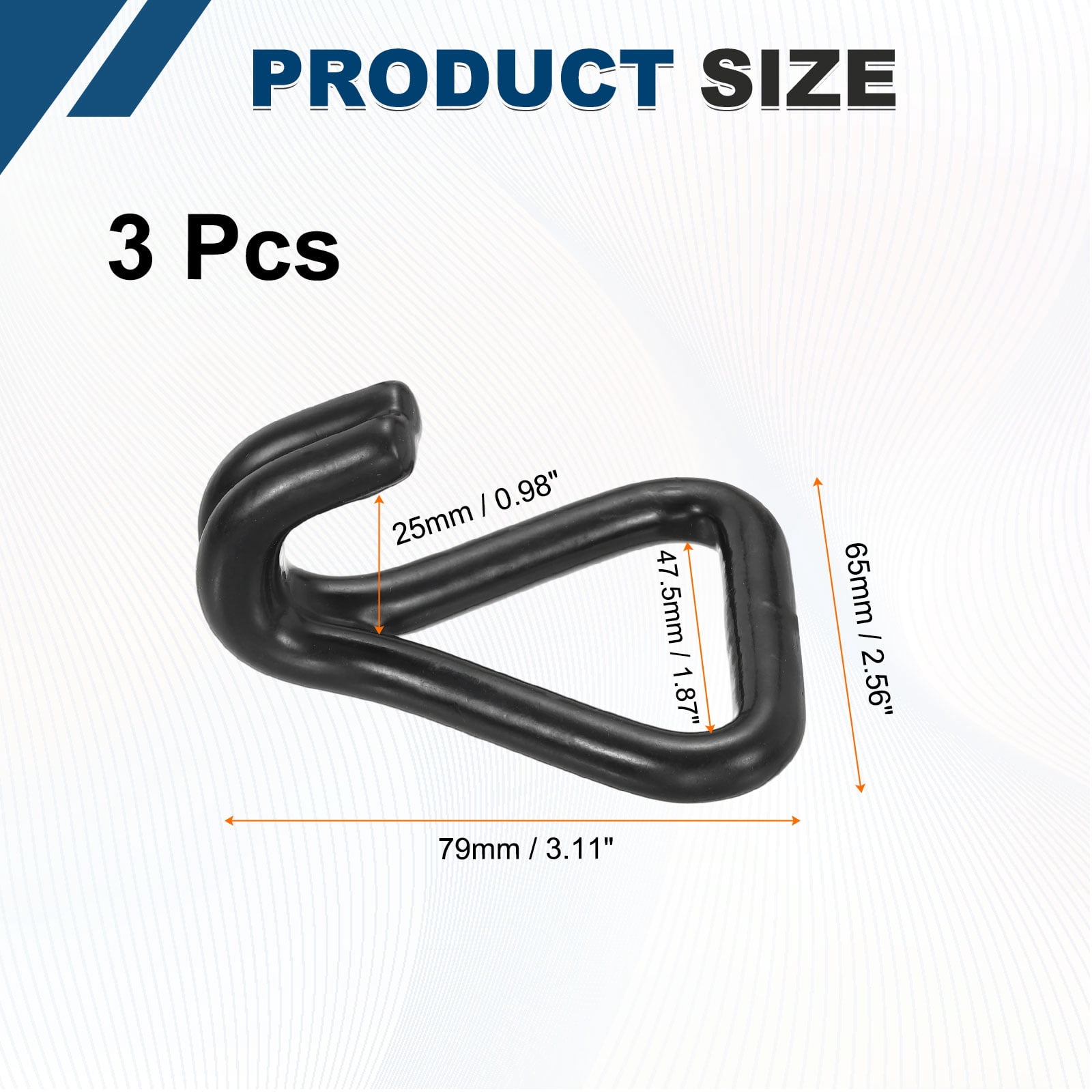 Uxcell Ratchet Double J Strap Hook Load 11000lbs, 3Pcs Heavy Duty Tie Down Strap J-Hook Cargo Hook for 2 Inch Tie Down Strap Webbing on Car Truck Trailer, Black (ID: 47.5 mm / 1.87")