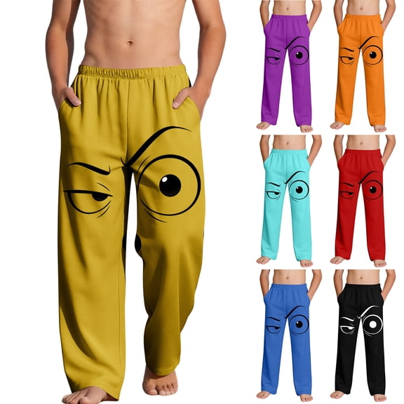 SGFCWSX Boys Lounge Pants Elastic Waist Graphic Loose Fit Soft Casual Pants for Kids Yellow Size 8 Years