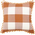 thumbnail image 1 of Clásico Búfalo Cuadros Fundas Cojines Cubiertas con Pompones Decorativo Funda Cojín Poliester Funda Almohada Cobertor para Sofa/Sillón/Cama 18 x 18 Pulgadas Naranja y beige, 1 of 11