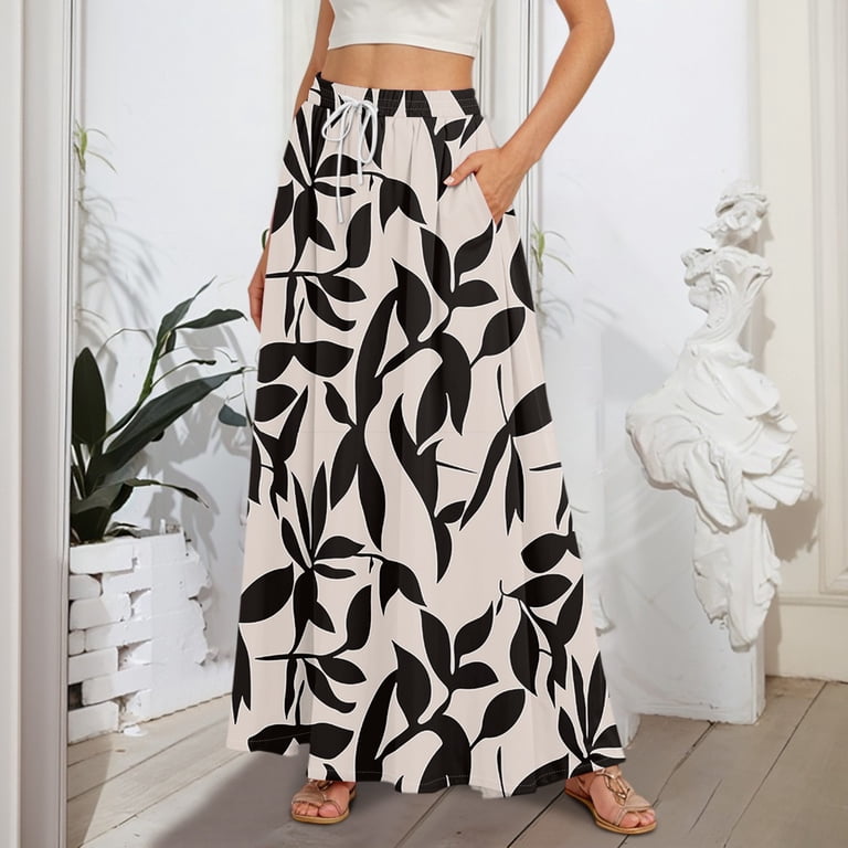WTOBBY Women's Floral Print Flowy Flared Maxi Skirt with Ruffle Hem, A-Line  Elastic Waist Elegant Tiered Layered Bohemian Long Skirt for Casual Summer  Dresses and Boho Chic Style,Light Gray M - Walmart.com