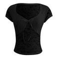 thumbnail image 4 of MIXUE Boho Tops For Women Summer Floral Lace Solid Color V Neck Short Sleeve Casual Basic Pullover Shirts For Women Tshirts Streetwear,Black,XL, 4 of 8