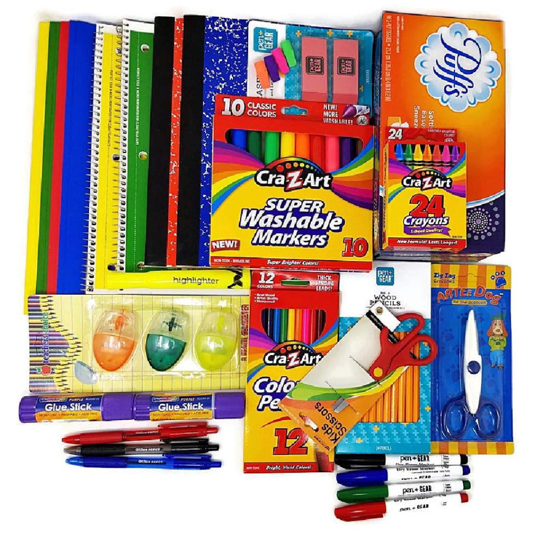 School Supplies Bundle Notebooks Markers Crayons Glue Crayons Pens pencils 