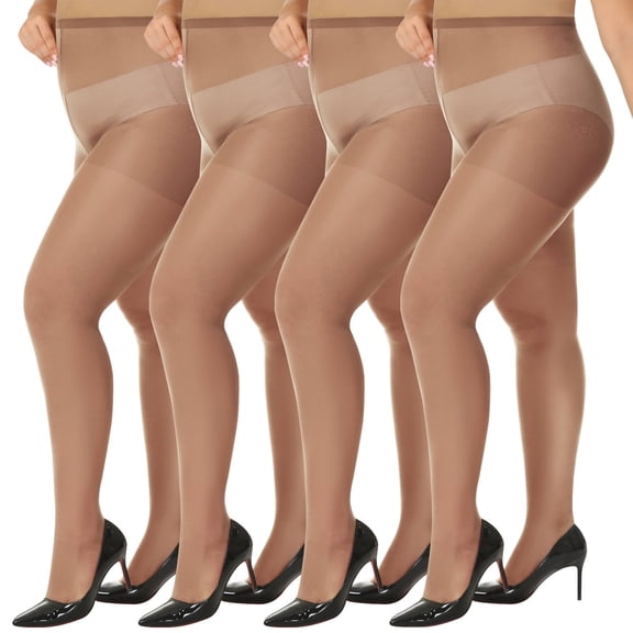Krylvor 4 Pack Plus Size Pantyhose for Women Sheer Stocking Brown Tights