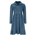 thumbnail image 6 of Oksale Denim Dresses for Women Trendy Ruffle Hem Button Down Dress with Pockets Casual Lapel Long Sleeve Midi Dresses Vintage Cowgirl Dress Blue L, 6 of 7