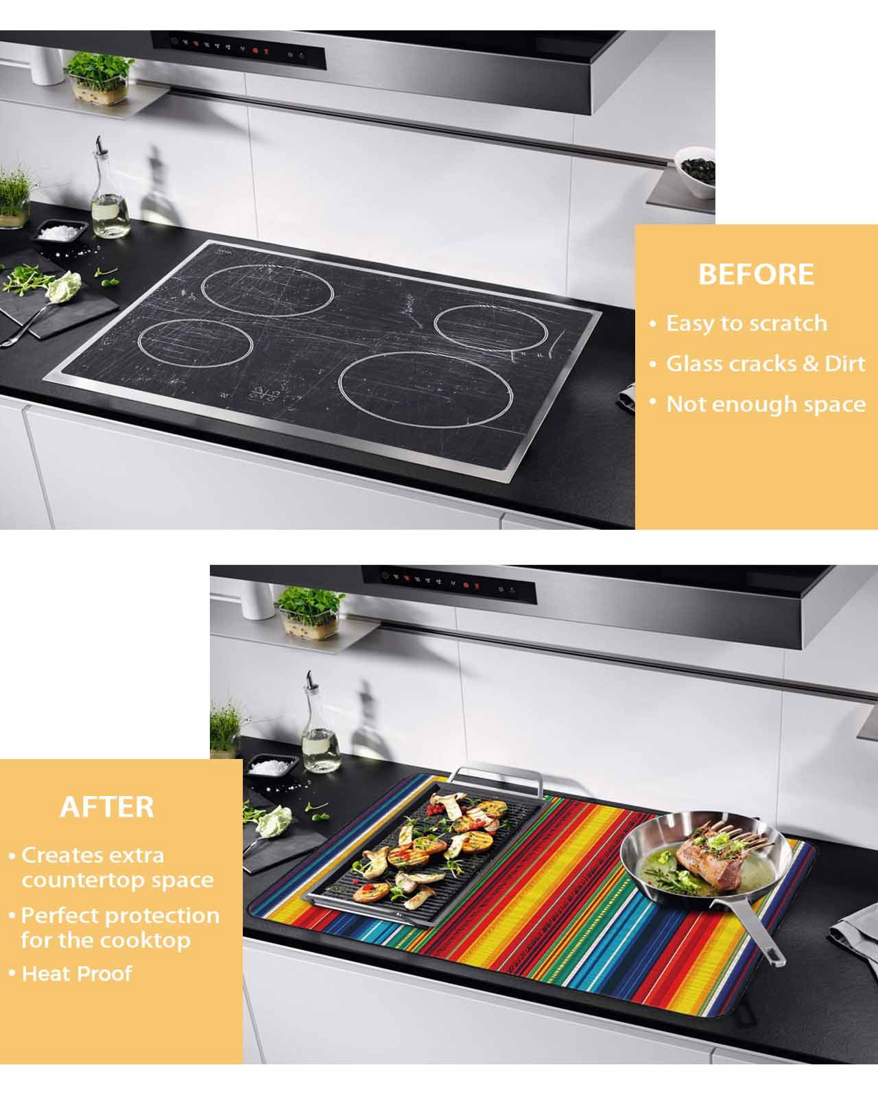 nqOlkjepod Large Induction Cooktop Protector Mat 24"x21", Abstract Vertical Striped Stove Top Covers for Electric Stove, Colorful Rainbow Stripes Retro Stove Burner Cover Mats, Glass Top Stove Cover